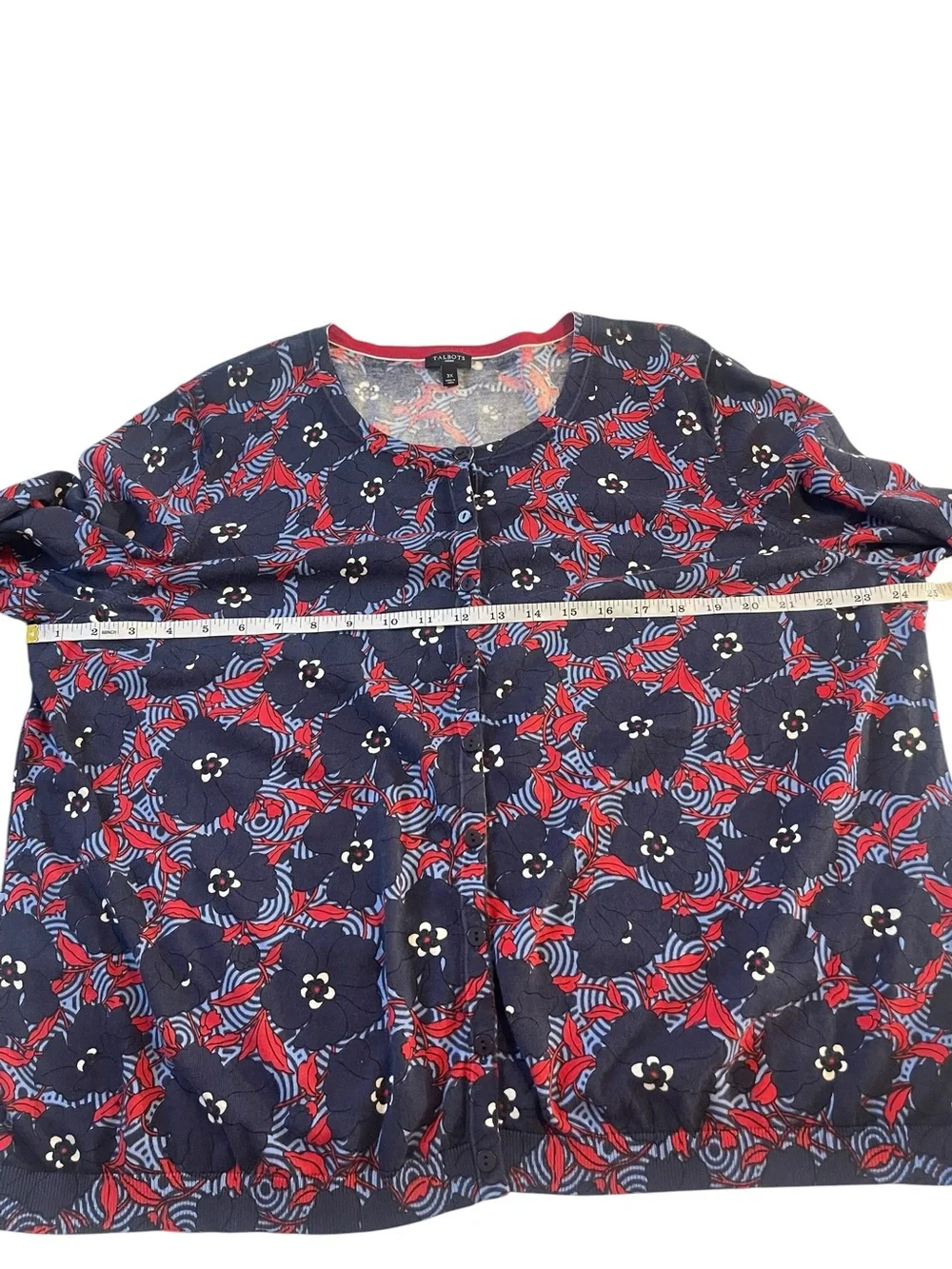 Talbots 3/4 Long Sleeves Floral Button Down Cardigan Navy/Red Size 3X